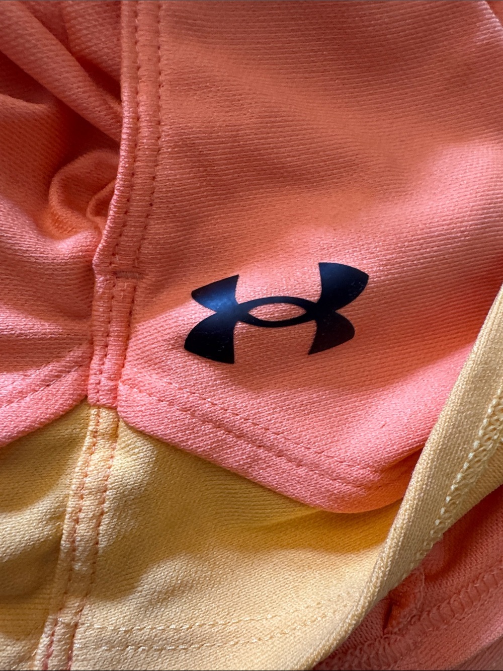 Under Armour Women’s Bright Orange Athletic Shorts with Yellow Waistband - Picture 3 of 4